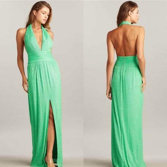 NWOT SHO by Tadashi Shoji Sasha Sequin Halter Maxi Gown - Picture 2 of 7